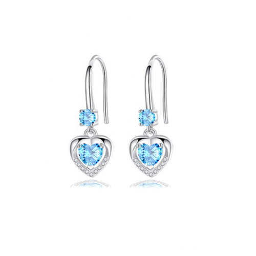 925 Sterling Silver Blue Zirconia Heart Shaped Earrings